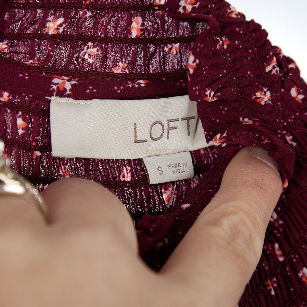 LOFT Ruffle Smocked Long Sleeve Yoke Blouse Women's Small NWT - Picture 5 of 9